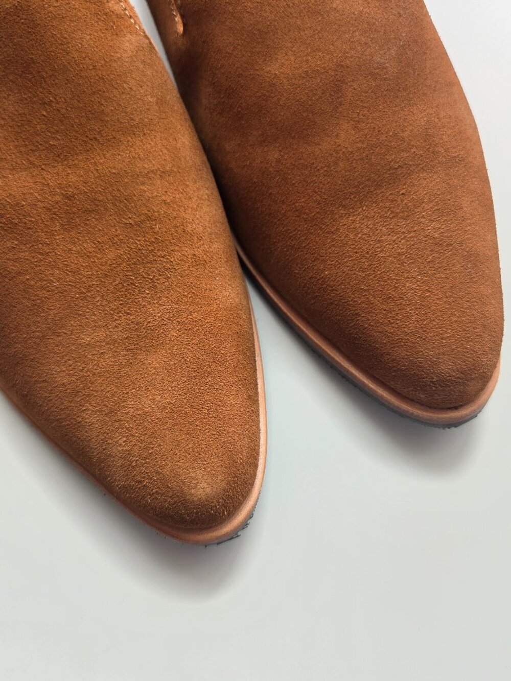 Portland Leather Patina Suede Loafers Size 10 Toffee Cognac Almond Toe Womens - Picture 5 of 9